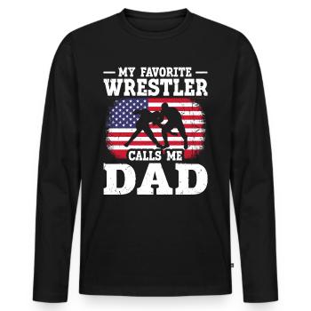 Mon lutteur préféré m’appelle papa drapeau américain - T-shirt manches longues Premium bio Homme - noir - Devant - Nico (187cm)