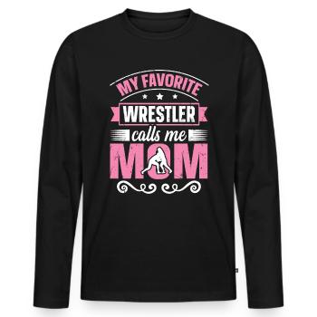 Mon lutteur préféré m’appelle maman lutte maman - T-shirt manches longues Premium bio Homme - noir - Devant - Nico (187cm)