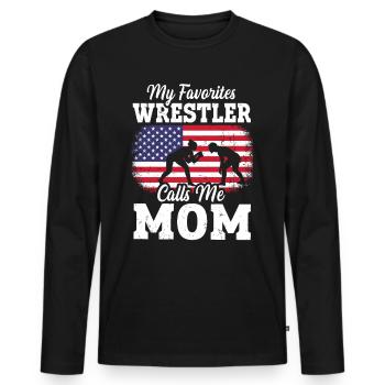 Mon lutteur préféré m’appelle maman drapeau américain - T-shirt manches longues Premium bio Homme - noir - Devant - Nico (187cm)