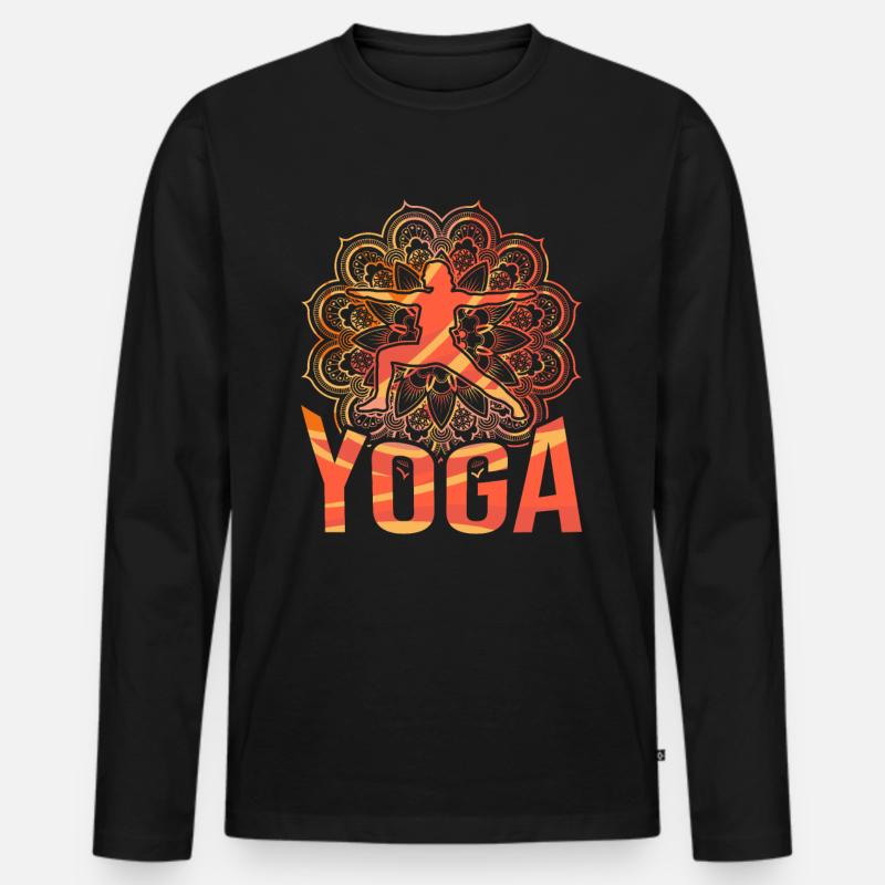 Mandala Warrior Pose Yoga - Männer Premium Bio Langarmshirt - Schwarz