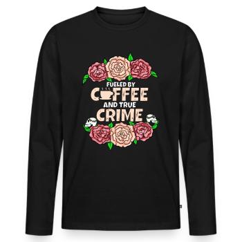 Je cours sur le café et le vrai crime - T-shirt manches longues Premium bio Homme - noir - Devant - Nico (187cm)
