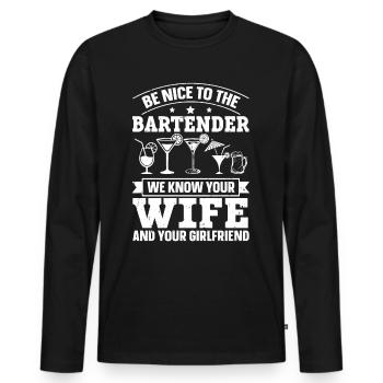 Nous connaissons votre femme et votre petite amie Barman - T-shirt manches longues Premium bio Homme - noir - Devant - Nico (187cm)