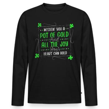 Je vous souhaite un pot d’or Saint-Patrick - T-shirt manches longues Premium bio Homme - noir - Devant - Nico (187cm)