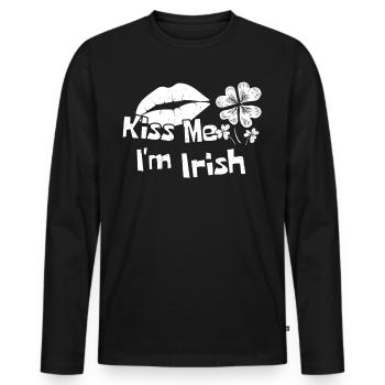 Kiss Me Im Irish Funny St Patricks Day - Männer Premium Bio Langarmshirt - Schwarz - Vorne - Nico (187cm)