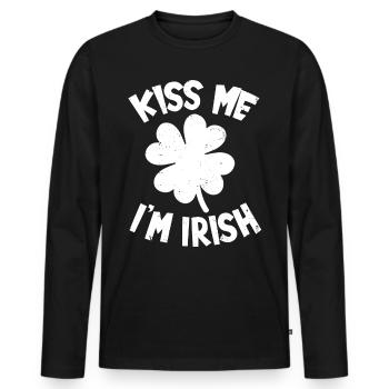 Kiss Me Im Irish Funny St Patricks Day - Männer Premium Bio Langarmshirt - Schwarz - Vorne - Nico (187cm)