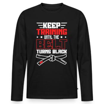 Continuez à vous entraîner jusqu’à ce que la ceinture devienne Black Jiu Jitsu - T-shirt manches longues Premium bio Homme - noir - Devant - Nico (187cm)