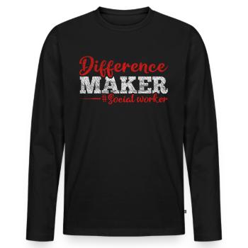 Difference Maker Proud Social Worker - Men's Premium Organic Long Sleeve Shirt - black - Front - Nico (187cm)