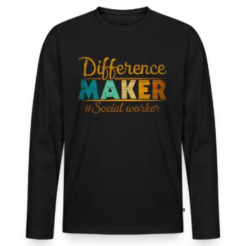 Difference Maker Proud Social Worker - Men's Premium Organic Long Sleeve Shirt - black - Front - Nico (187cm)