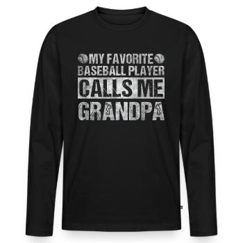 Mon joueur de baseball préféré m’appelle grand-père - T-shirt manches longues Premium bio Homme - noir - Devant - Nico (187cm)