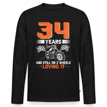 34 ans et toujours sur 2 roues 34e anniversaire - T-shirt manches longues Premium bio Homme - noir - Devant - Nico (187cm)