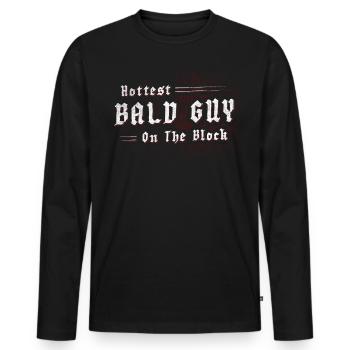 Être chauve avec une barbe Papa chauve - T-shirt manches longues Premium bio Homme - noir - Devant - Nico (187cm)