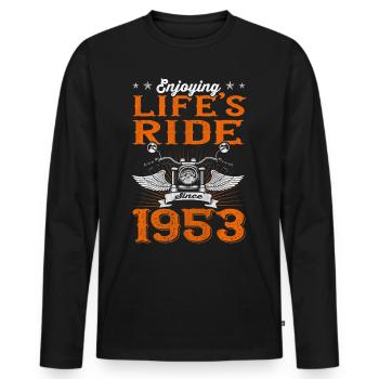Enjoying Life's Ride Since 1953 Motorcycle 70th - Männer Premium Bio Langarmshirt - Schwarz - Vorne - Nico (187cm)