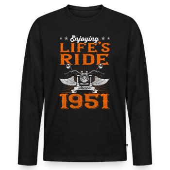Enjoying Life's Ride Since 1951 Motorcycle 72th - Männer Premium Bio Langarmshirt - Schwarz - Vorne - Nico (187cm)