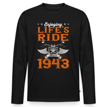 Enjoying Life's Ride Since 1943 Motorcycle 80th - Männer Premium Bio Langarmshirt - Schwarz - Vorne - Nico (187cm)
