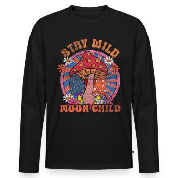 Stay Wild Moon Child Hippie Mushroom - Men's Premium Organic Long Sleeve Shirt - black - Front - Nico (187cm)