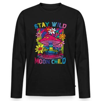 Stay Wild Moon Child Hippie Mushroom - Men's Premium Organic Long Sleeve Shirt - black - Front - Nico (187cm)