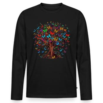Butterfly Tree Colorful Butterflies Flies - Men's Premium Organic Long Sleeve Shirt - black - Front - Nico (187cm)