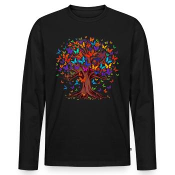 Butterfly Tree Colorful Butterflies Flies - Men's Premium Organic Long Sleeve Shirt - black - Front - Nico (187cm)