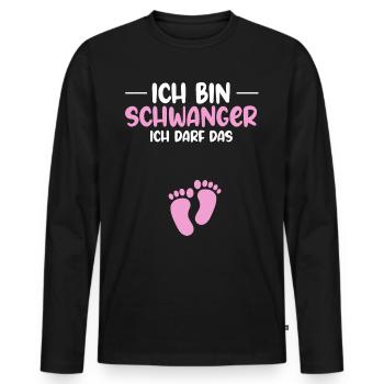 Ich bin schwanger Ich darf das - Schwanger Mama - Männer Premium Bio Langarmshirt - Schwarz - Vorne - Nico (187cm)