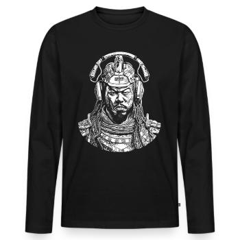 Warrior of Sounds: Urban Samurai on Shirt - Men's Premium Organic Long Sleeve Shirt - black - Front - Nico (187cm)