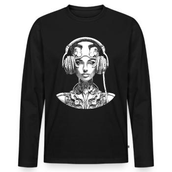 Cyborg-Frauendesign T-Shirt: Sci-Fi Gamer Style - Männer Premium Bio Langarmshirt - Schwarz - Vorne - Nico (187cm)
