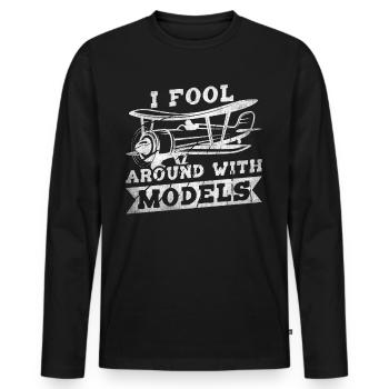 Je m’amuse avec des modèles réduits d’avion - T-shirt manches longues Premium bio Homme - noir - Devant - Nico (187cm)