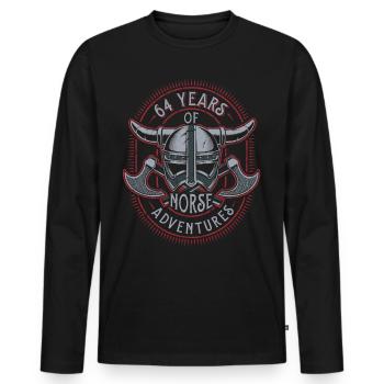 64 Years of Norse Adventures - 64th Birthday - Men's Premium Organic Long Sleeve Shirt - black - Front - Nico (187cm)