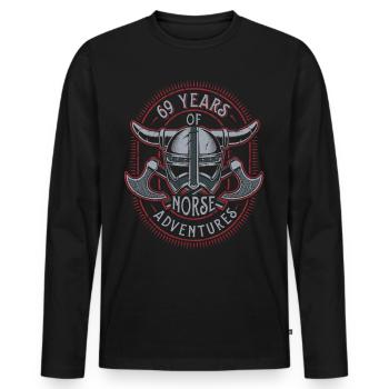 69 Years of Norse Adventures - 69th Birthday - Men's Premium Organic Long Sleeve Shirt - black - Front - Nico (187cm)
