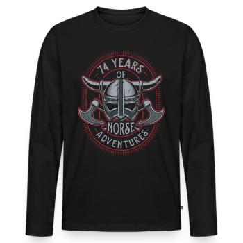 74 Years of Norse Adventures - 74th Birthday - Men's Premium Organic Long Sleeve Shirt - black - Front - Nico (187cm)