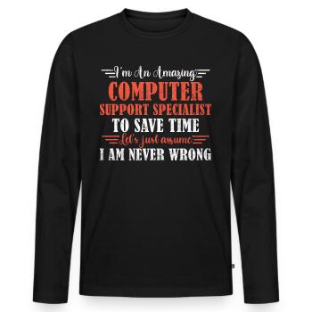 Spécialiste de l’assistance informatique génial - T-shirt manches longues Premium bio Homme - noir - Devant - Nico (187cm)