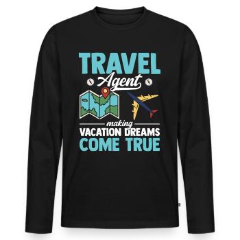 Réaliser ses rêves de vacances - Agence de voyage - T-shirt manches longues Premium bio Homme - noir - Devant - Nico (187cm)