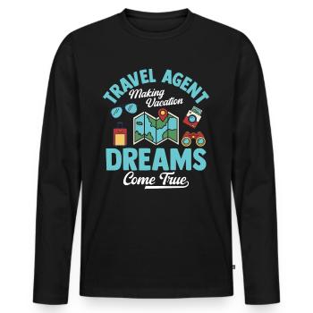 Réaliser ses rêves de vacances - Agence de voyage - T-shirt manches longues Premium bio Homme - noir - Devant - Nico (187cm)