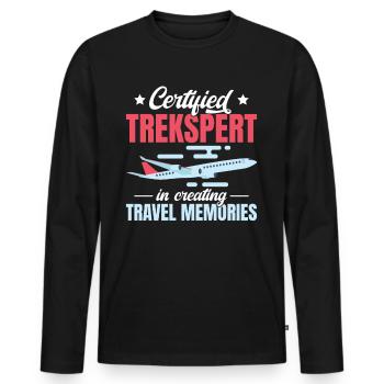 Certified Trekspert In Creating Travel Memories - Männer Premium Bio Langarmshirt - Schwarz - Vorne - Nico (187cm)