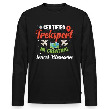 Certified Trekspert In Creating Travel Memories - Männer Premium Bio Langarmshirt - Schwarz - Vorne - Nico (187cm)