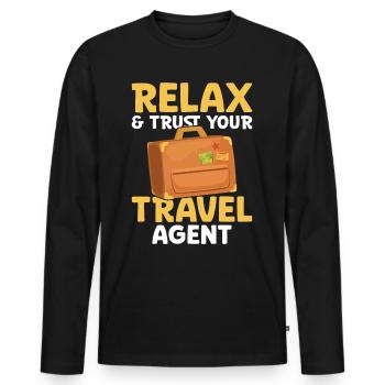 Détendez-vous et faites confiance à votre agence de voyages - T-shirt manches longues Premium bio Homme - noir - Devant - Nico (187cm)