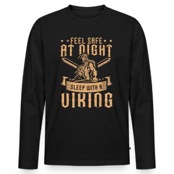 Feel Save At Night - Sleep With A Viking - Männer Premium Bio Langarmshirt - Schwarz - Vorne - Nico (187cm)