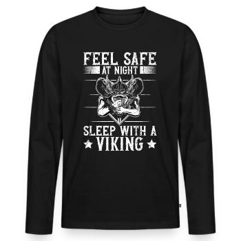 Feel Save At Night - Sleep With A Viking - Männer Premium Bio Langarmshirt - Schwarz - Vorne - Nico (187cm)