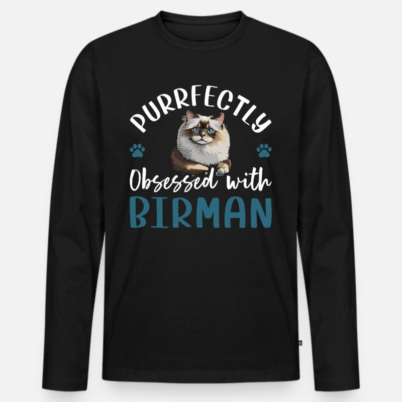 Purrfectly Obsessed With Birman - Männer Premium Bio Langarmshirt - Schwarz