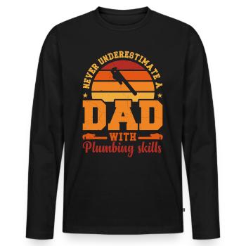 Husband Dad Hero Retro Plumber - Men's Premium Organic Long Sleeve Shirt - black - Front - Nico (187cm)