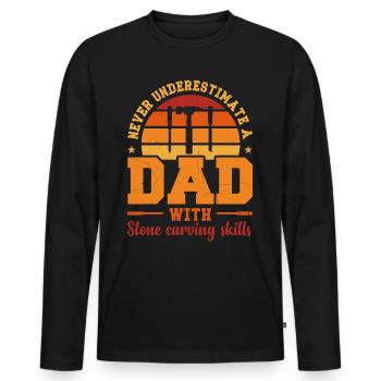 Husband Dad Hero Retro Stone Carver - Men's Premium Organic Long Sleeve Shirt - black - Front - Nico (187cm)