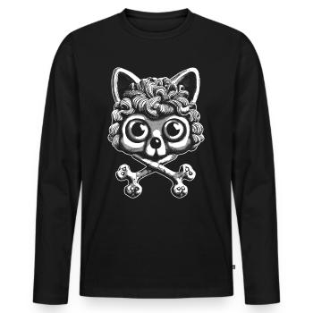 Dunkle Samtpfoten: Totenkopf-Design für Katzenfans - Männer Premium Bio Langarmshirt - Schwarz - Vorne - Nico (187cm)