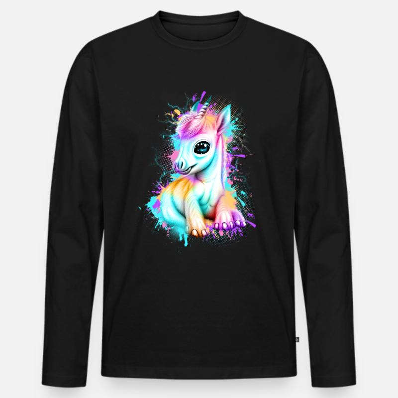Einhorn Graffiti Bunt - Männer Premium Bio Langarmshirt - Schwarz