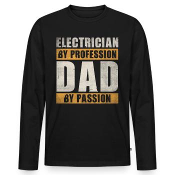Papa Par Passion Profession Électricien - T-shirt manches longues Premium bio Homme - noir - Devant - Nico (187cm)