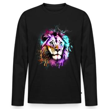 Löwe Bunt - Männer Premium Bio Langarmshirt - Schwarz - Vorne - Nico (187cm)