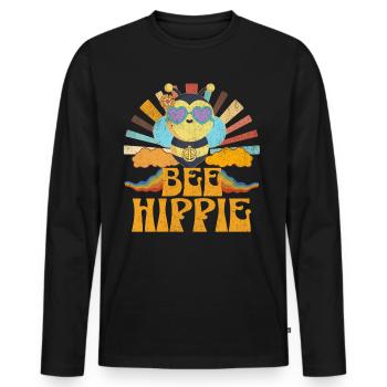Bee Hippie Biene Peace - Männer Premium Bio Langarmshirt - Schwarz - Vorne - Nico (187cm)