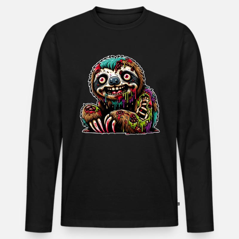 Faultier Zombie - Männer Premium Bio Langarmshirt - Schwarz