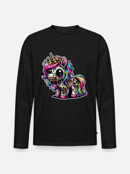 Einhorn Zombie Monster - Männer Premium Bio Langarmshirt - Schwarz
