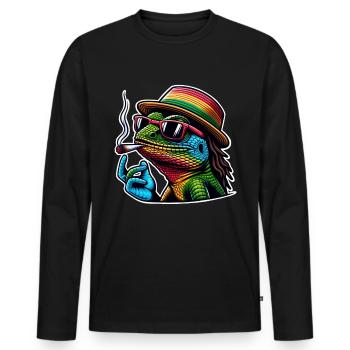 Lizard Smoking Cannabis - Men's Premium Organic Long Sleeve Shirt - black - Front - Nico (187cm)