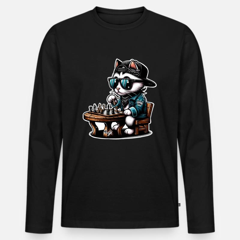 Schach Katze - Männer Premium Bio Langarmshirt - Schwarz
