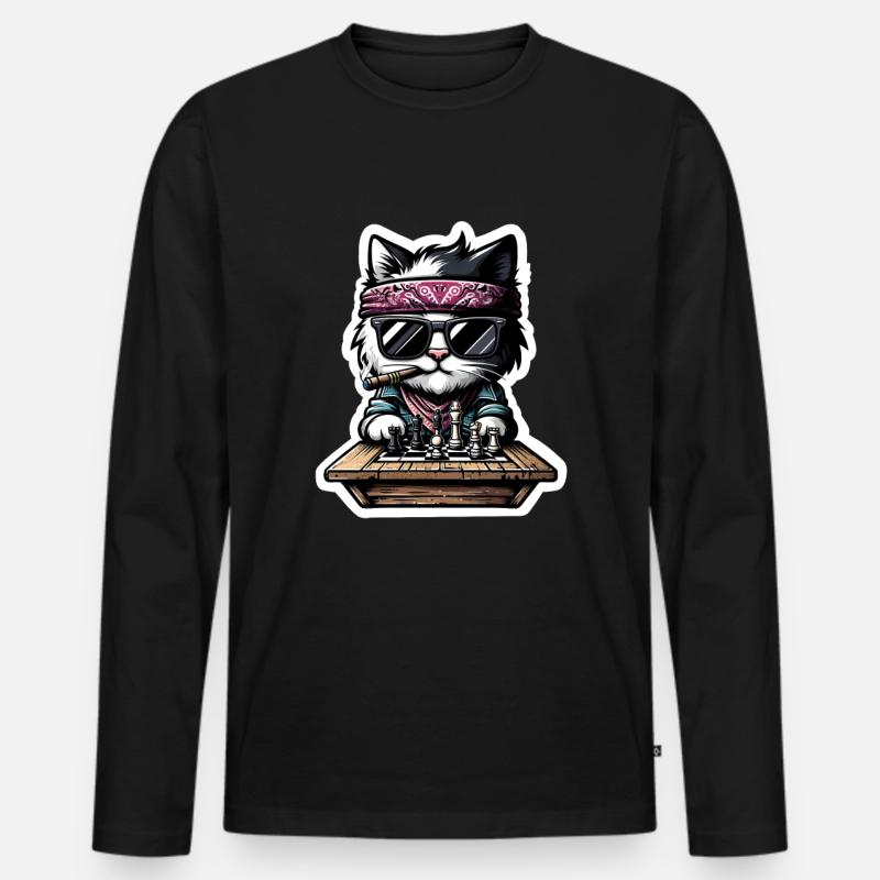 Schach Katze - Männer Premium Bio Langarmshirt - Schwarz